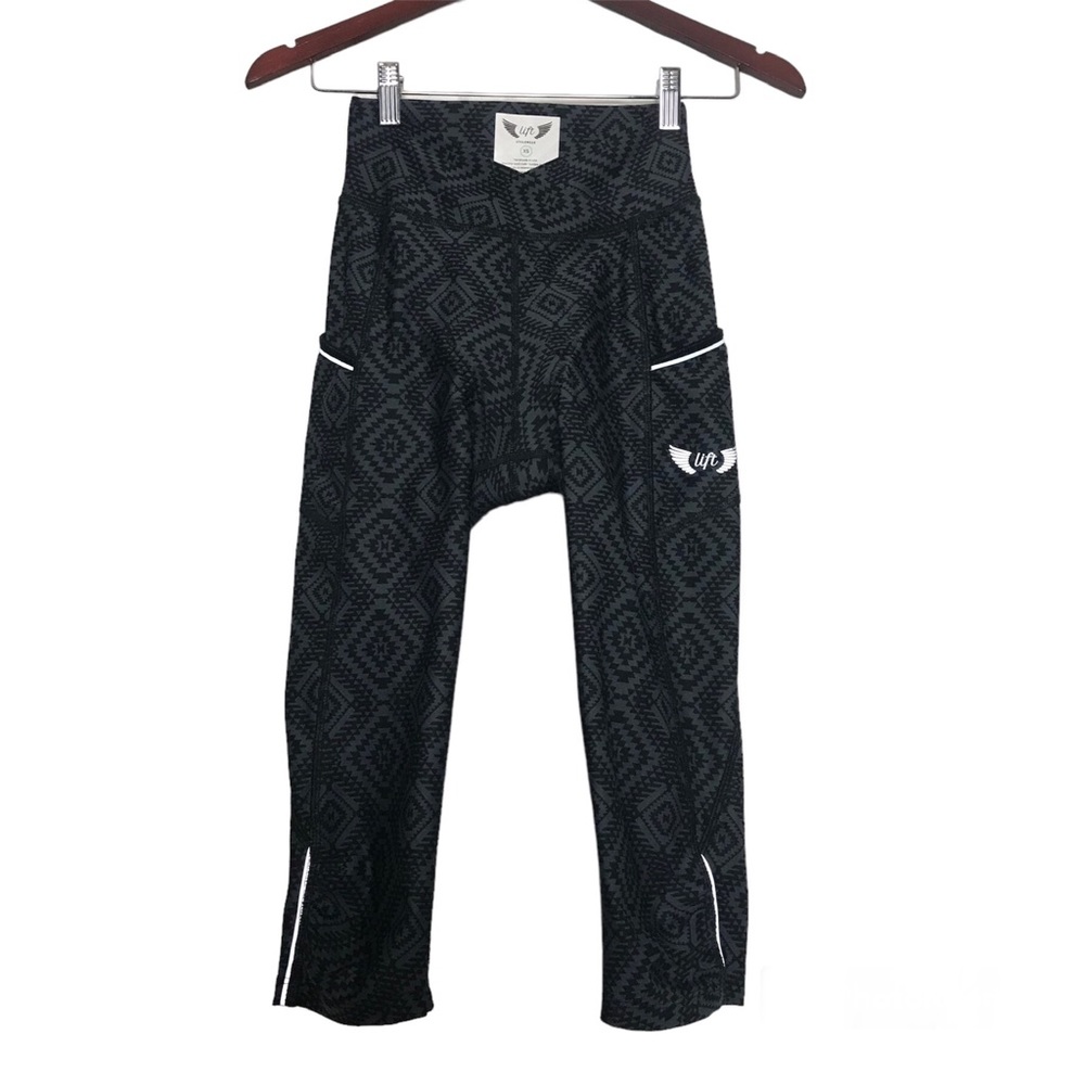 Lift Cyclewear Gray Geometric Print Padded Biking Cycling Capri Womens Sz XS